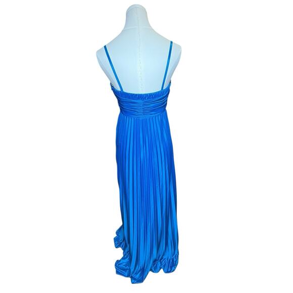 Y2K Blue Pleated Maxi Dress Gown Sweetheart Empire Waist vtg city triangles NOS - Picture 10 of 15